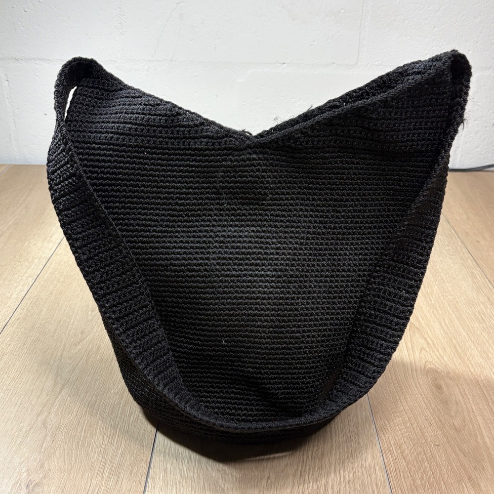 The Sak Black Crochet Hobo Bag Hand Knit Shoulder Bag Slouchy Boho Magnetic Snap